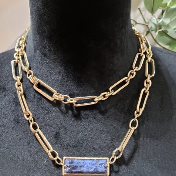 WHBM Gold Tone Bugle Link Purple Glass Bead Collar Necklace with Lobster Clasp - Picture 2 of 8